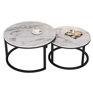 HWF Tavolino Salotto Soggiorno Giardino Tabella di nidificazione Set di 2 Piano in Marmo Bianco, Moderno Il Giro Tavolini con Struttura in Metallo per Soggiorno/Piccoli spazi/Ufficio (Color : Black)