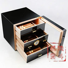 Caishuirong Cigar Box di stoccaggio Cedar Cigar 3 Strati di Legno Solido Idratante Cigar Box umidificazione Perfetto da Usare in Ufficio e Camera da Letto (Color : Black, Size : 24x25x24cm)