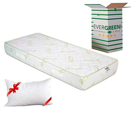 EVERGREENWEB - Materasso Singolo 80x190 in Fibra BAMBOO e Waterfoam Ortopedico Alto 20 cm con Cuscino Memory Foam GRATIS, Tessuto Antiacaro Effetto MASSAGGIANTE, per Tutti Letti e Reti Singoli OFFERTA