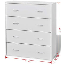 Kshzmoto Comodo comò Interno, Cassettiera in truciolare Bianco 60 x 30,5 x 71 cm (Lunghezza x Larghezza x Altezza) -con 4 cassetti