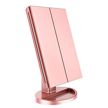 WDEC Specchio Trucco, con 21 LED, Specchio di Vanity Trifold Ruota di 90°, Ingrandimento 1x / 2X / 3X, Lo Schermo di Tocco, Ricarica USB, Luminosità Regolabile, per il Trucco (Oro rosa)