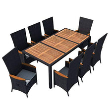 SKM Set da Pranzo da Giardino 9 pz in Polyrattan e Acacia Nero (86.5kg) Nero-8014