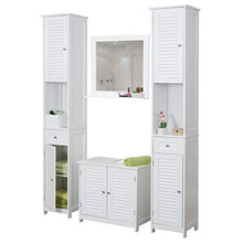 Mendler Set arredi bagno HWC-F75 MDF bianco 2x mobili alti specchio mobile sotto lavabo