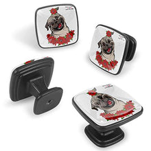 Cute Pug head and Christmas flowers red Poinsettia Pomelli per Porta Set di 4 Pomelli per Mobili Manopole per Cassetti Cucina Armadio Vetro
