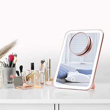 Fancii Specchio per Trucco Portatile con 56 Luci a LED Dimmerabili e Ingranditore 1x e 10x - Specchio Cosmetico Illuminato da Viaggio con 3 Ambiente di Luce, Supporto Regolabile -Aura Go (Oro Rosa)