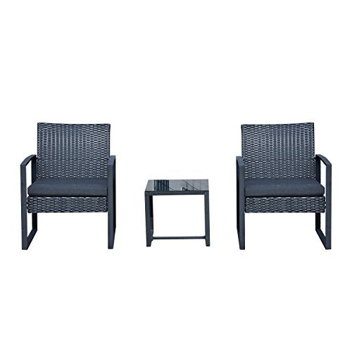 Outsunny Set Mobili da Giardino Tavolino con 2 Sedie 3pz con Cuscini Esterno Giardino Rattan Nero