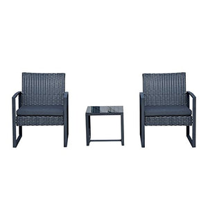Outsunny Set Mobili da Giardino Tavolino con 2 Sedie 3pz con Cuscini Esterno Giardino Rattan Nero
