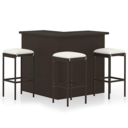 vidaXL Set da Bar da Giardino 4 pz con Cuscini in Polyrattan Marrone