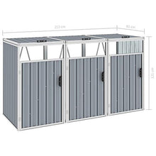 vidaXL Copri Bidone Rifiuti Triplo Grigio 213x81x121 cm in Acciaio