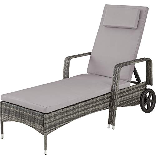TecTake 403225 Lettino Sedia Prendisole in Rattan, Altezza Regolabile, Arredo Esterno Giardino, Sdraio Prendisole Divano, Grigio