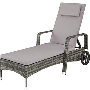 TecTake 403225 Lettino Sedia Prendisole in Rattan, Altezza Regolabile, Arredo Esterno Giardino, Sdraio Prendisole Divano, Grigio