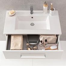 FACKELMANN B.Perfekt - Set di mobili da bagno, 3 pezzi, con mobiletto in ceramica, 80 cm e specchio rotondo a LED