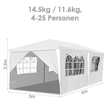 wolketon Gazebo da Giardino Impermeabile, 3x6m Alta Qualità Gazebo Bianco con 6 pareti Laterali e Finestra, per Giardino Picnic Spiagge Feste attività all'Aperto