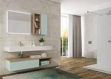 Mobile da bagno celeste chiaro e abete -Misura: L.135 P.50 cm - Finitura: Laccato Azzurro Limpio Opaco e Rovere Sabbia - Top: veletta in Ocritech con vasca integrata - 100% made in Italy