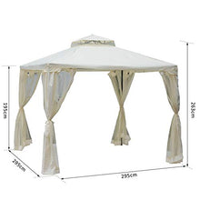 miozzi Gazebo da Giardino 2.95x2.95m in Metallo Doppio Tetto Zanzariera e Laterali Beige