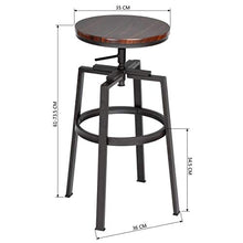 Sgabelli da Bar,Set di 2 Sgabello da Cucina Rotondi,Altezza Regolabile,Sgabello da Colazione Regolabile a 360° con Poggiapiedi & Struttura in Metallo,Stile Vintage Industriale,36 * 36 * 61-73.5cm