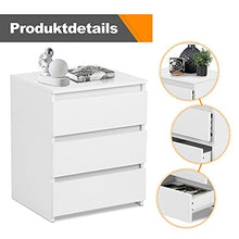 EBTOOLS - Comodino bianco con 3 cassetti in legno, 45 x 38,2 x 56 cm