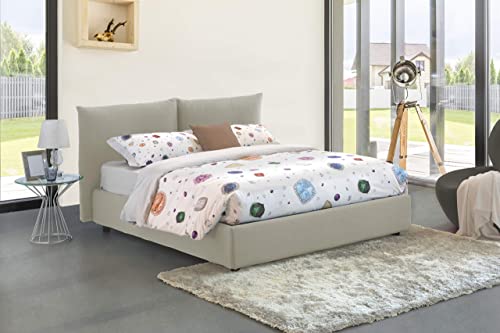 Talamo Italia Letto contenitore Matrimoniale Rosa, Made in Italy, Letto con rivestimento in tessuto, Apertura frontale, adatto per materasso cm 160x190, Panna