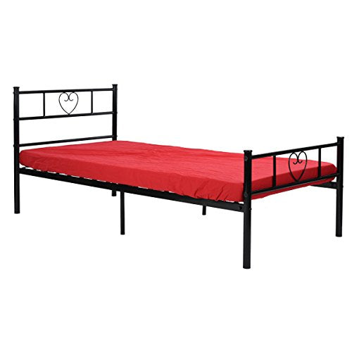DORAFAIR Letto Singolo Moderni Letto di Metallo Frame Stabile 90x190cm,Cuore Nero