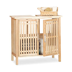 Relaxdays, naturale Mobile Bagno Legno di Noce, Mobiletto Sottolavabo, Armadietto per Lavandino, con Incavo per Sifone, 61,5 x 66 x 29 cm