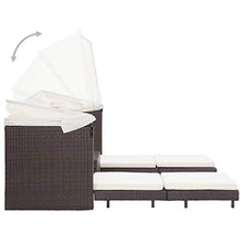 SKM Divano Letto a 3 Posti Estendibile con Tetto Polyrattan Marrone