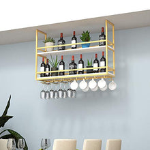 JHGJBJ d'oro Appesa Vino Rack, Stile Industriale in Ferro Battuto Doppia Cremagliera di Immagazzinaggio della Cucina Soffitto Appeso, con 2 Portabicchieri (Size : 80x30x80cm)