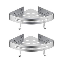 Ibergrif M34033 - Mensola Doccia con 2 Ganci, Angolo Organizer per il Bagno, Cestello Portaoggetti, 3M Senza Trapani, Spazio in Alluminio, 2 Confezioni
