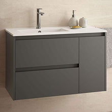 Yellowshop - Mobile Mobiletto da Bagno Sospeso in Legno Cm 85 Completo di Specchiera Lampada LED E Lavabo in Porcellana Arredo Modello Noja 855 Varie Colorazioni (Grigio Opaco)