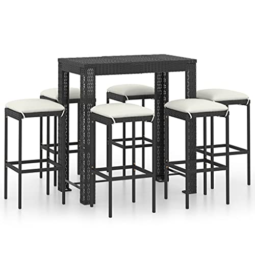 vidaXL Set Bar da Giardino 7 pz con Cuscini in Polyrattan Nero