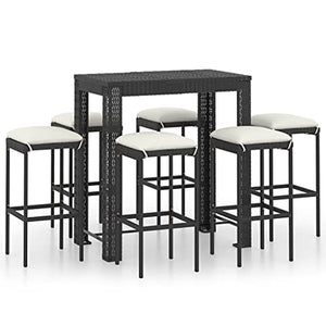 vidaXL Set Bar da Giardino 7 pz con Cuscini in Polyrattan Nero