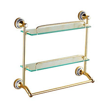 MGWA Oro Moderno Doppio Strato + Asta Singola Vetro Arrotondato Grassetto + Trapano Elettrico Alluminio Perforata Bagno Bagno Hotel Rack/mensola
