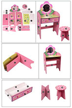 DD&QG Arte del Legno Bambini Principessa Vanity Toeletta da Trucco con Specchio E Sgabello,Bambini Specchiera Tavolo Cosmetici con Cassetti,per Le Bambine Miglior Regalo-Rosa 58x33x94cm(23x13x37inch)