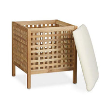 Relaxdays Sgabello da Bagno, Pouf Contenitore, Cuscino Imbottito, Portabiancheria, Porta Oggetti, Legno, Naturale Bianco, Noce, Marrone, 49.0x49.0x52.0 cm