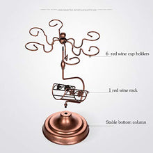 JCSW Scaffale per Vino in Metallo con Supporto per Bottiglie di Vino Singolo con 6 Bicchieri per Vino, Stabile e Resistente, Resistente alla ruggine, Bronzo, H 16 Pollici