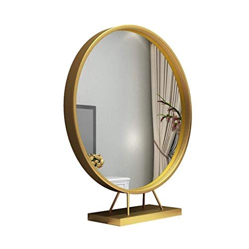 Specchio per Il Trucco Rotonda con Supporto da Tavolo Vanity Grande Camera da Tavolo Trucco Moderno Living Rooms Metallo spogliatoio Telaio (Color : Gold, Size : 50cm)