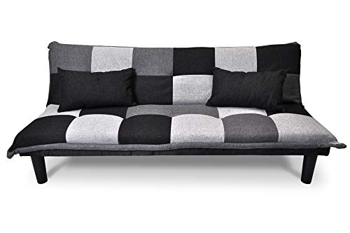 SAMIRA Divano Letto clic clac in Tessuto Grigio Scuro - Nero - Grigio Chiaro - Divanetto MOD. Russell