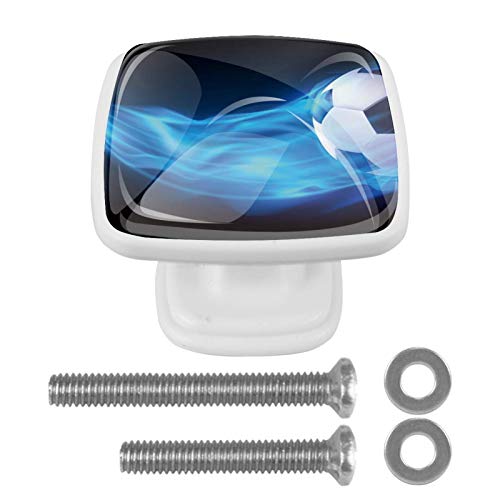 Set di 4 maniglie rotonde per armadio da cucina, credenza, cassettiera, cassettiera, con viti, per cucina, comò, armadietto, bagno, armadio volante, calcio blu fiamma