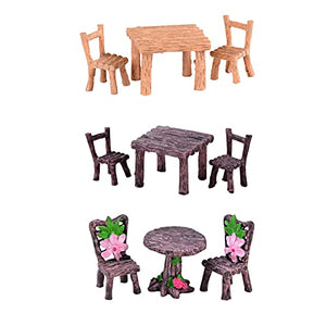 POHOVE - Set di 8/9 sedie e tavolo in miniatura, set di sedie in resina, mini sedie decorative in resina floreale, kit di decorazioni per casa delle bambole