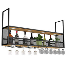 Portabottiglie da Vino Multifunzione a soffitto retrò con faretti, mensola a Muro in Metallo, mensola a Muro, portabottiglie e Bicchieri, Uso per Uso Commerciale e Domestico
