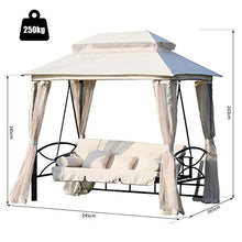 miozzi Dondolo a 3 Posti Gazebo Divano Letto con Zanzariera Beige
