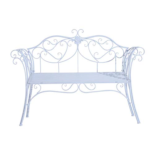 miozzi Panchina in Metallo da Giardino Bianco 134x51x89 cm