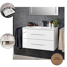 FACKELMANN B.Perfekt - Set di mobili da bagno 4 pezzi, con lavabo in ceramica, 100 cm e specchio da bagno a LED