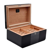 NIHAOA Accessori del Sigaro Corrosione Cigar Humidor Superficie di Cuoio for i sigari Desktop Rivestito Cedro Box con igrometro e umidificatore, Nero Buon apporto di umidità