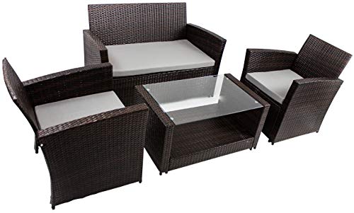AVANTI TRENDSTORE - Andora - Set di mobili da Giardino/Balcone in polirattan di Colore Marrone Scuro. Tavolino con Piastra in Vetro e Cuscini compresi.