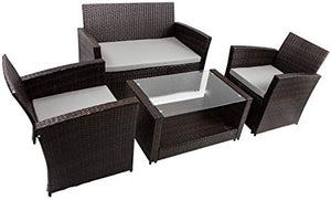 AVANTI TRENDSTORE - Andora - Set di mobili da Giardino/Balcone in polirattan di Colore Marrone Scuro. Tavolino con Piastra in Vetro e Cuscini compresi.