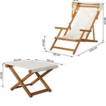 Outsunny Sdraio da Giardino in Legno con Poggiapiedi e Tettuccio, Set 2 Pezzi Bianco Crema
