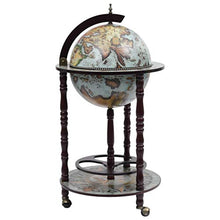 Tidyard Cantinetta Minibar a Globo Portavini con Supporto in Legno Eucalipto Blu Marrone,Carrello Cucina Legno,Minibar,Portavini,Carrello Bar,Carrello liquori,Porta liquori 47x47x102 cm