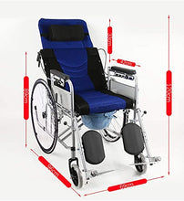 Sedia A Rotelle per Anziani in Acciaio al Carbonio Addensato con WC, può Essere Piatta A 180 °, Sedia A Rotelle per Disabili Semovente Pieghevole, Sedia da Viaggio Portatile con Freni A Mano Anterior