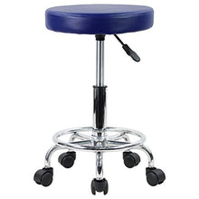 KKTONER Sgabello Rotondo in Pelle PU con poggiapiedi Regolazione dell'altezza della Parte Girevole Spa Salone di Disegno Tattoo Workshop Massaggi Sgabelli Sedia operativa Blu