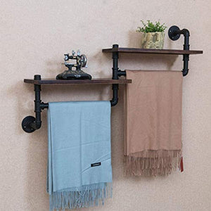 Portasciugamano Portasciugamani Multifunzione In Stile Retrò Con Tubo Di Ferro Da Parete Portasciugamani Con Mensola In Legno, Mensola Da Bagno In Legno Massiccio Stile Industriale Con Portasciugamani